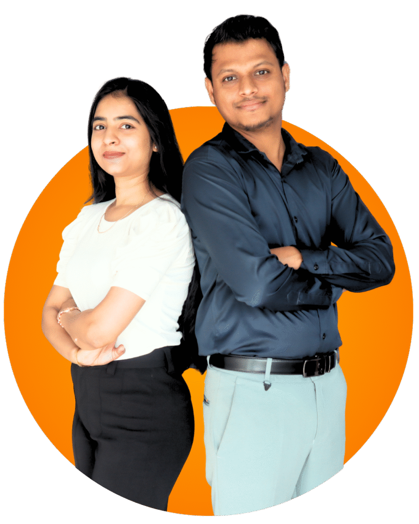 Portrait image of Monika Patil and Vishwas Mane, directors of Socialxstar, standing together professionally for company branding.